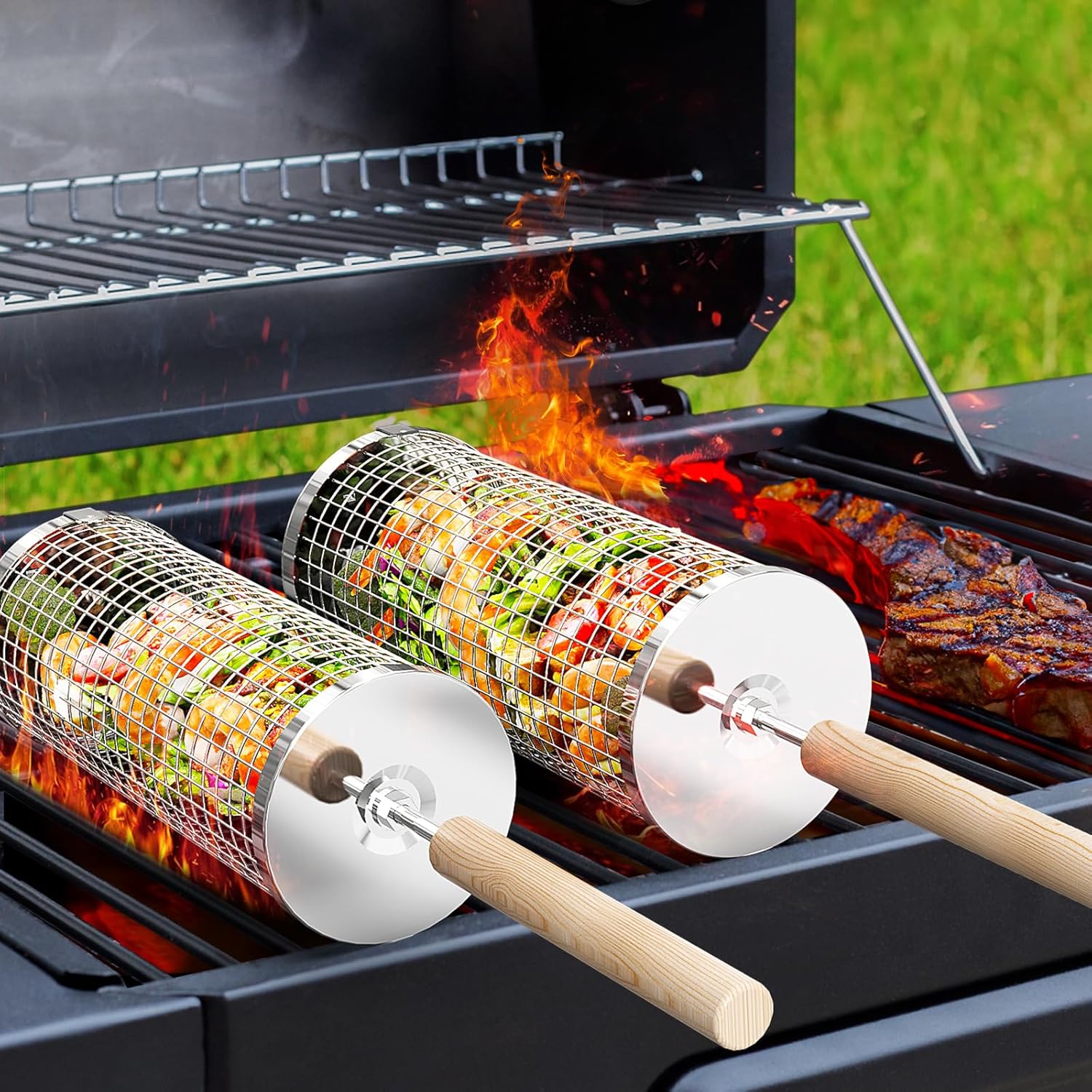 Ivtivfu Nestendes Rollendes Grillkorb Set