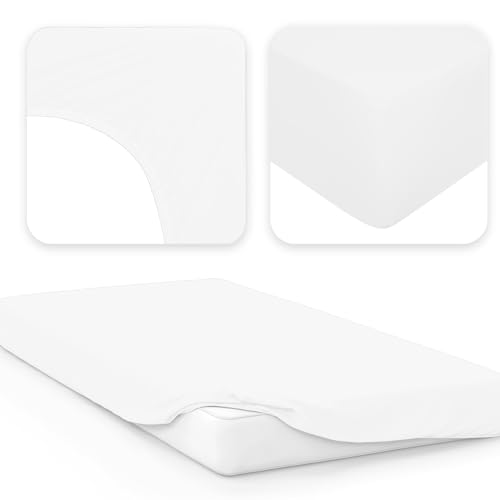 Jacobson Jersey Spannbettlaken Spannbetttuch Baumwolle Bettlaken (90x200-100x200 cm, Weiss)