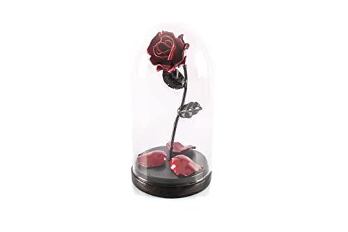 Forging Art Bcn® Eisen Schmiede ewige "Die Schöne und das Biest" Rose - Geschenk zum Muttertag, Valentinstag, Hochzeitstag, Eiserne Hochzeit (Rot/Schwarz)