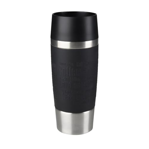Emsa 513361 Travel Mug Classic Thermo-/Isolierbecher, Fassungsvermögen: 360 ml, hält 4h heiß/ 8h kalt, 100% dicht, auslaufsicher, Quick-Press-Verschluss, 360°-Trinköffnung, schwarz