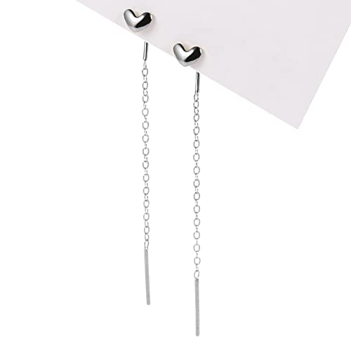 GLLBTPT 925 Sterling Silber Kette Ohrringe für Frauen, Herz Fädler Ohrringe für Frauen, lange baumeln Tropfen Ohrringe für Frauen Teen Mädchen (silber)