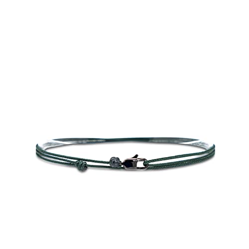 Made by Nami Dünnes Wickel-Armband Herren & Damen mit Karabiner-Haken Verschluss Handmade - Maritimer Surfer Schmuck - Minimalistisches Stoff-Armband - 100% Wasserfest & verstellbar (Smaragd Schwarz)