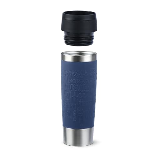 Emsa N20221 Travel Mug Classic Isolierbecher 0,5 Liter, neuer Komfort-Schraubverschluss, Edelstahl, 6h heiß und 12h kalt, 100% dicht, spülmaschinenfest, 360°-Trinköffnung, Dunkelblau
