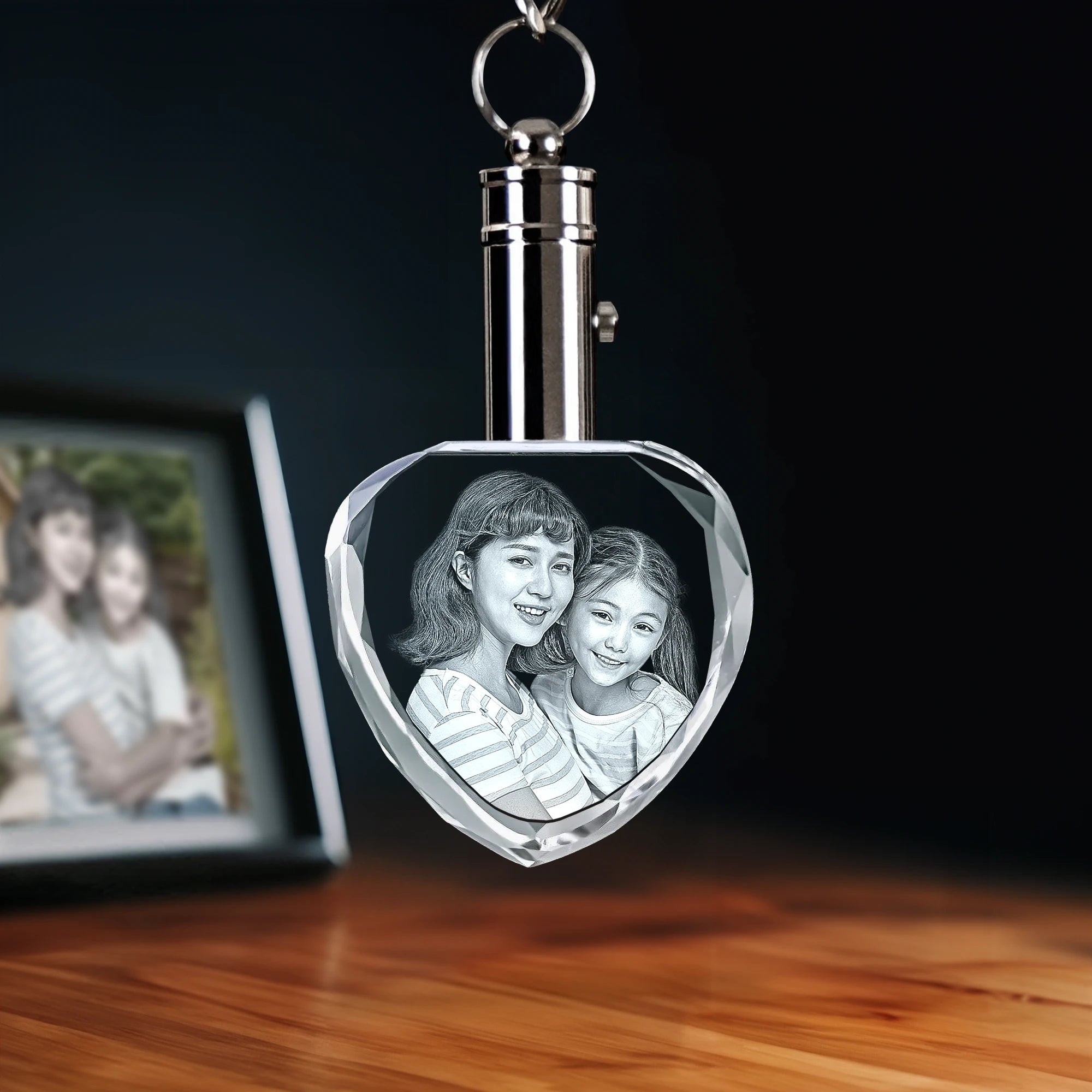 2D Crystal Photo Keychain - Heart - Medium - Image 1