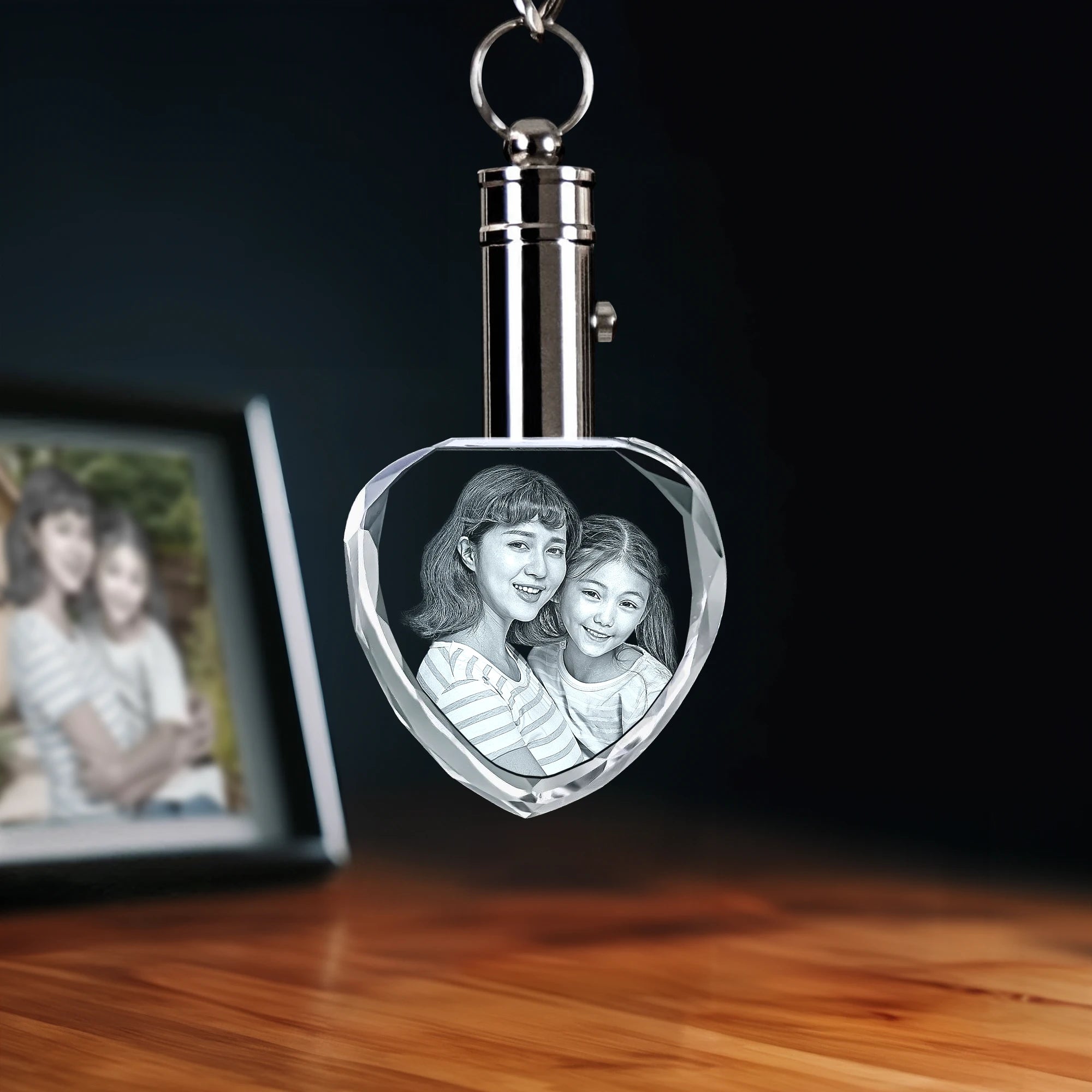 2D Crystal Photo Keychain - Heart - Small