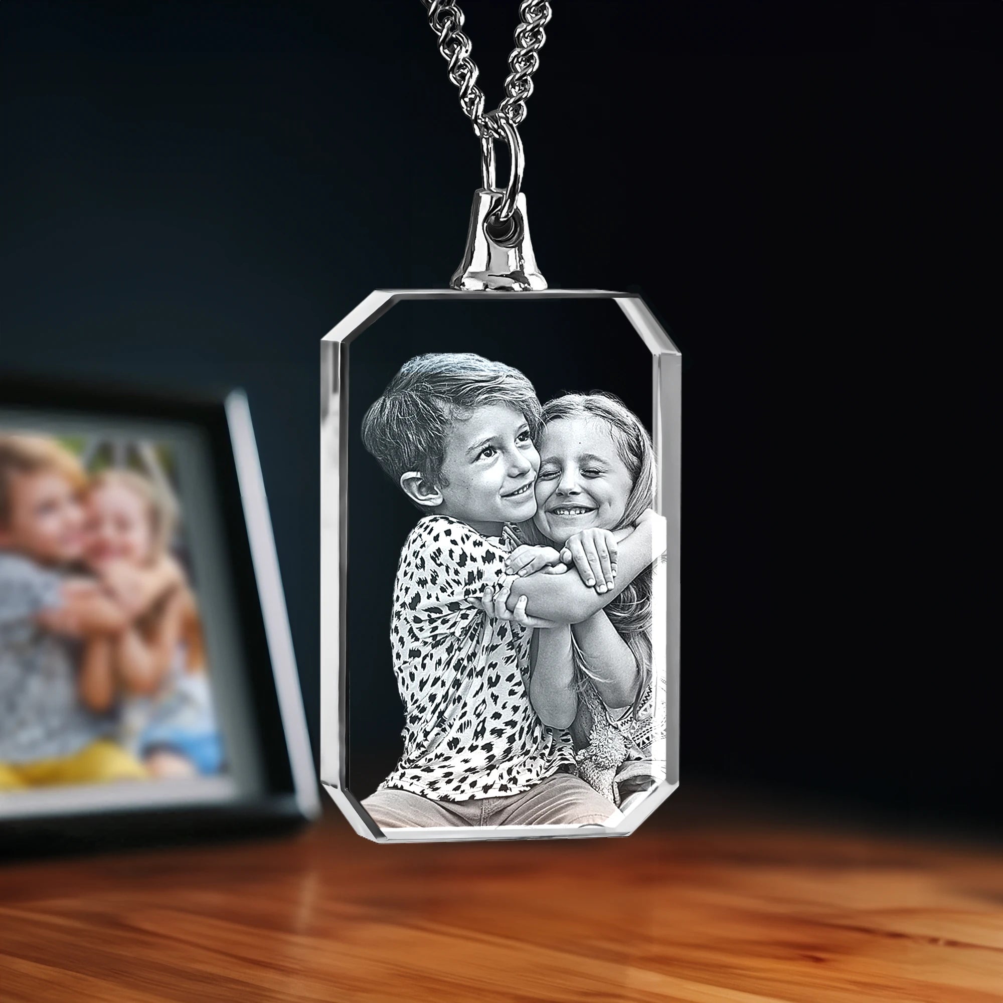 2D Crystal Photo Necklace - Rectangle - Large - Image 1