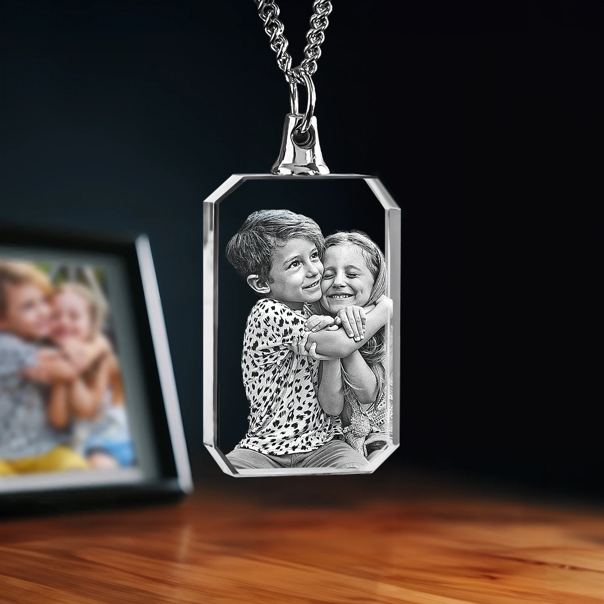 2D Crystal Photo Necklace - Rectangle - Medium - Image 1