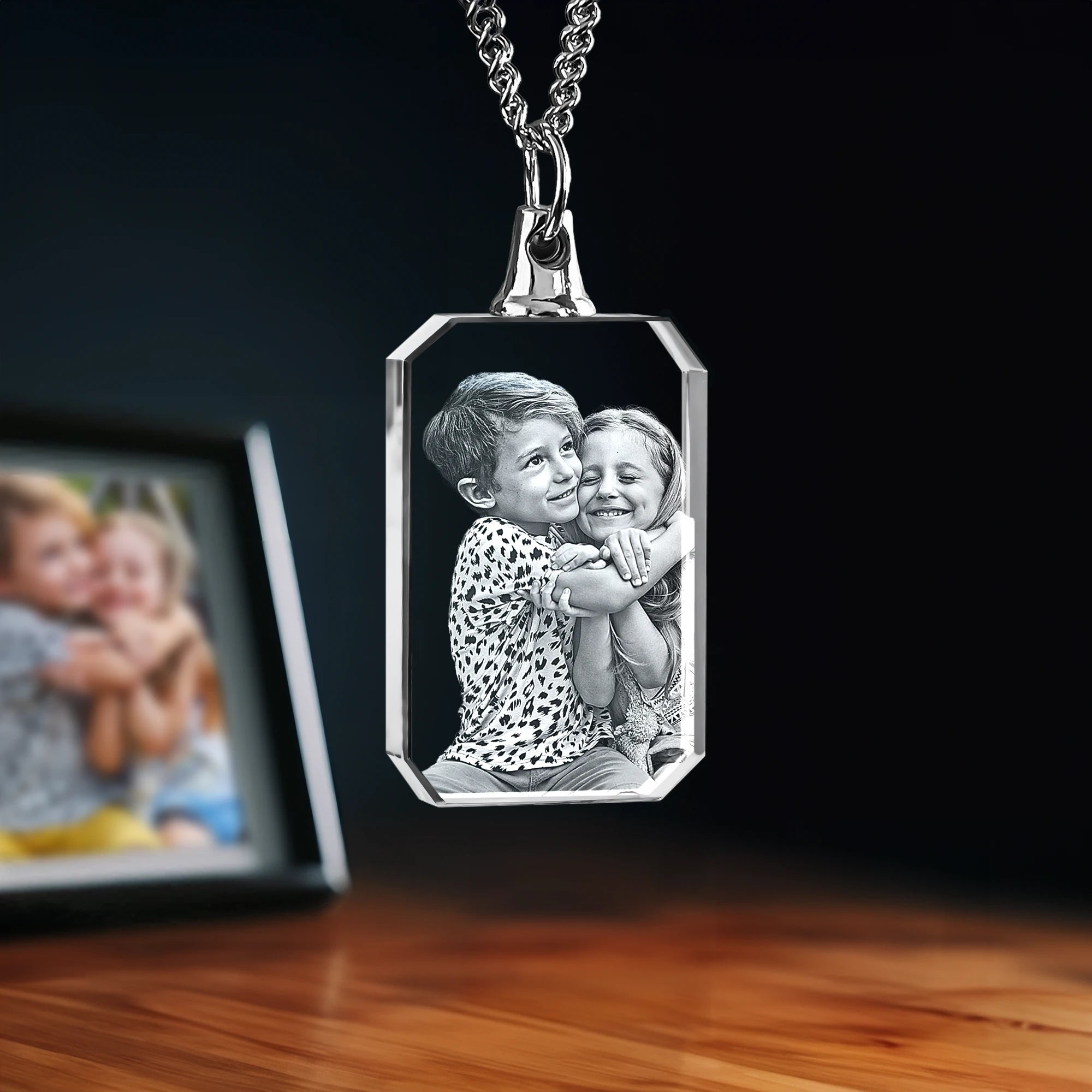 2D Crystal Photo Necklace - Rectangle - Small - Image 1