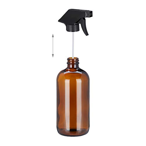 Relaxdays Sprühflasche Glas, 2x 500 ml, Set, nachfüllbar, Nebel & Strahl, Haarpflege, Reinigung, Zerstäuber, leer, braun