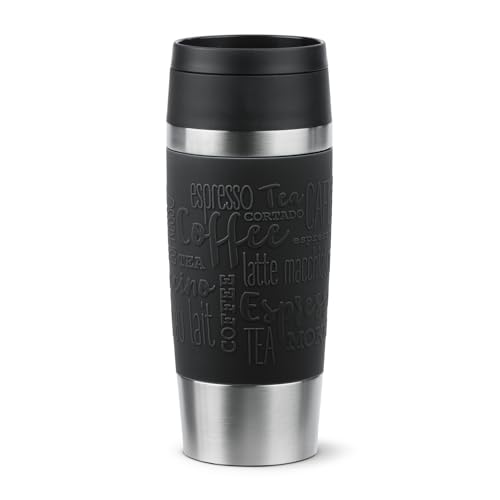Emsa Travel Mug Classic Isolierbecher 360 ml, Kaffeebecher to Go, neuer Komfort-Schraubverschluss, Edelstahl, 4h heiß und 8h kalt, 100% dicht, spülmaschinenfest, 360°-Trinköffnung, schwarz, N20202