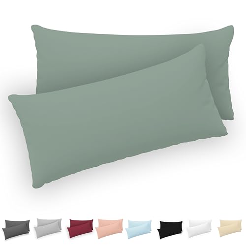 Twinzen® Kissenbezug 40x80 (2er-Set) - 100% Jersey Baumwolle 150 GSM Kissenbezüge - Grün - Für Kissenbezüge 40x80 cm - Kissenhülle - Kissenbezug mit Reißverschluss - Oeko-Tex Zertifiziert