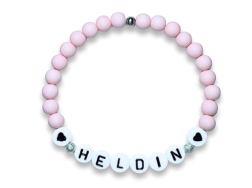Majas Perlen Armband Heldin - Acryl Zartrosa Perlen 6mm - echte Edelsteine Rosenquarz Labradorit Amazonit uvm. - Geschenk Lieblingsmensch Freundschaft Achtsamkeit - Handmade Personalisierbar