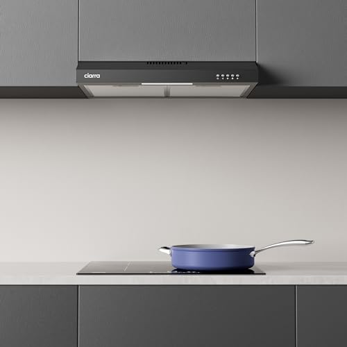 CIARRA ASB6903D 60cm Visor Cooker Hood A+ Energy Efficient Wall Mounted Undercabinet Range Hood Black, 220m³/h Quiet Extractor Fan with Top Venting