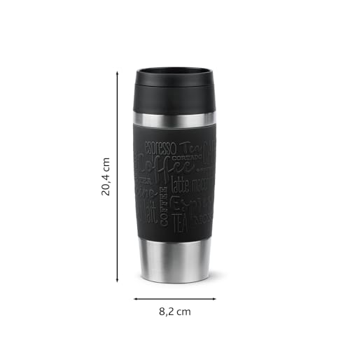 Emsa Travel Mug Classic Isolierbecher 360 ml, Kaffeebecher to Go, neuer Komfort-Schraubverschluss, Edelstahl, 4h heiß und 8h kalt, 100% dicht, spülmaschinenfest, 360°-Trinköffnung, schwarz, N20202