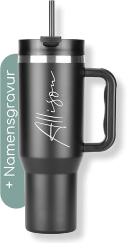 Milu Thermobecher 1200ml mit Strohhalm und Henkel – Ostergeschenke für Frauen & Männer I Geschenk Ideen Papa, Mama, Freund, Freundin I Geschenkideen zum Vatertag Muttertag I Geschenke Opa & Oma