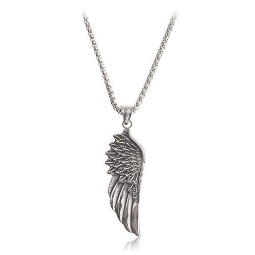 Made by Nami Wikinger Halskette mit Flügel Anhänger - Silber Herren-Kette Edel-Stahl 60 cm- Edelstahl Silberkette Handgemacht - Keltischer Herren-Schmuck -Skandinavisch Nordic (Silber Wikinger Flügel)