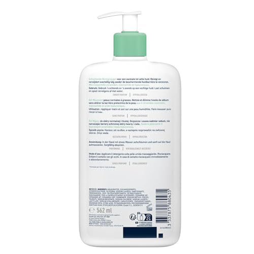 CeraVe Schäumendes Reinigungsgel für Gesicht und Körper, Feuchtigkeitsspendend und hautstärkend, Für normale bis fettige Haut, Mit Hyaluron und 3 essenziellen Ceramiden, 562 ml