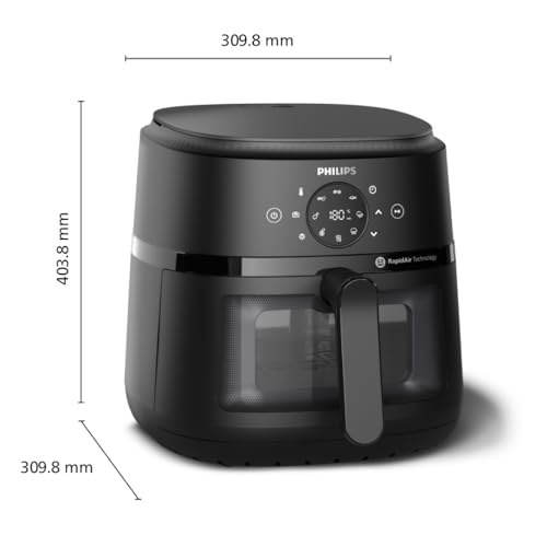 Philips Airfryer 2000 Serie – 13 Zubereitungsmöglichkeiten, 6,2 l, kompaktes Design mit Kochfenster, RapidAir-Technologie, Braten mit bis zu 90% weniger Fett, leicht zu reinigen (NA230/00)