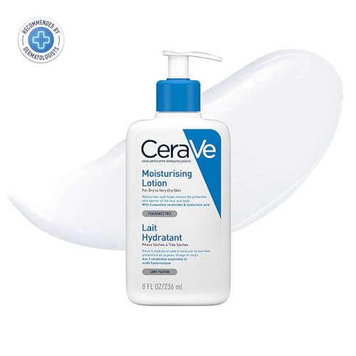 CeraVe Körperlotion mit Pumpspender, Für trockene bis sehr trockene Haut, Feuchtigkeitscreme Hyaluron und 3 essenziellen Ceramiden, Geeignet bei Neurodermitis, 236 ml