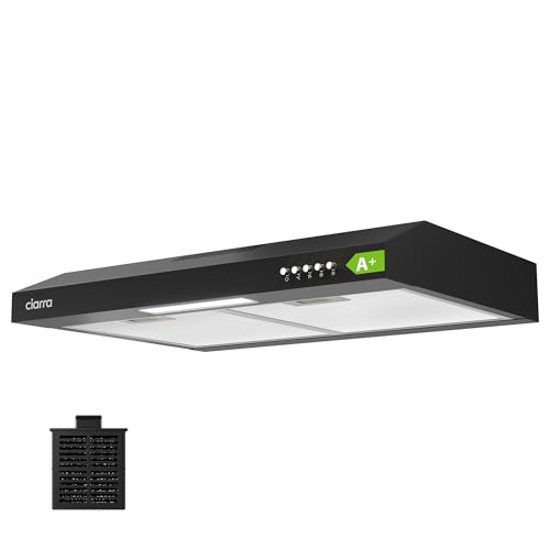 CIARRA ASB6903D 60cm Visor Cooker Hood A+ Energy Efficient Wall Mounted Undercabinet Range Hood Black, 220m³/h Quiet Extractor Fan with Top Venting