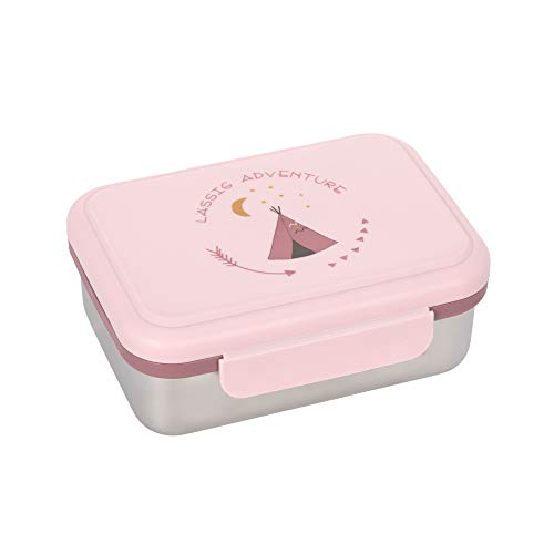 LÄSSIG Kinder Brotdose Edelstahl Lunchbox Frühstücksbox nachhaltig Kindergarten Schule/Adventure Tipi,, 1 Stück (1er Pack)