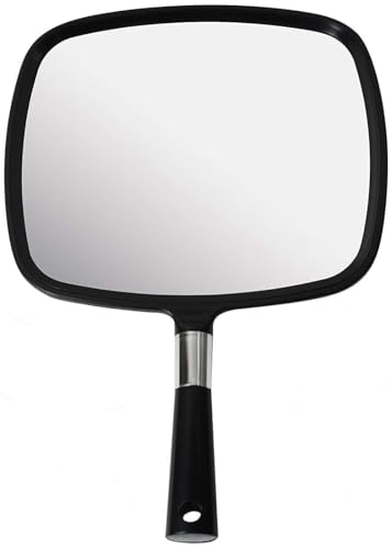 Mirrorvana Großer Handspiegel – Friseur-Handspiegel mit Griff, Friseurspiegel Rechteckig, Spiegel mit Griff, Hand Held Mirror with Handle - 23cm W x 33cm L (Schwarz)