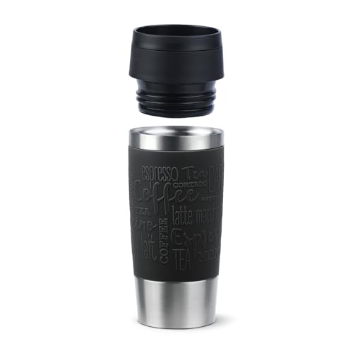 Emsa Travel Mug Classic Isolierbecher 360 ml, Kaffeebecher to Go, neuer Komfort-Schraubverschluss, Edelstahl, 4h heiß und 8h kalt, 100% dicht, spülmaschinenfest, 360°-Trinköffnung, schwarz, N20202