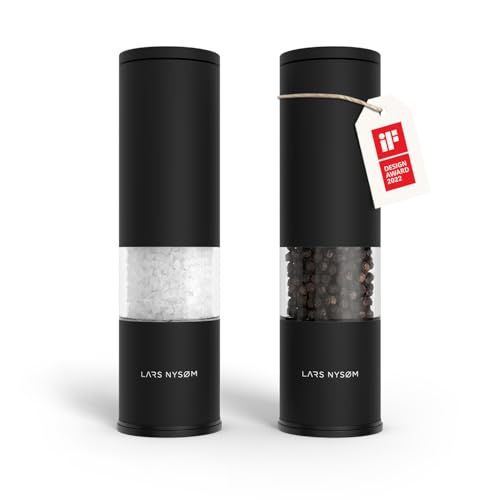 LARS NYSØM Salz und Pfeffer Mühle 2er Set Manuell mit einstellbarem Keramik-Mahlwerk von grob bis fein I Design Gewürzmühlenset (2 Stück) (Carbon Black)