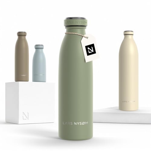 LARS NYSØM Edelstahl Trinkflasche 350ml, 500ml, 750ml, 1L, 1 5 liter | Thermosflasche Kohlensäure geeignet | Auslaufsichere Wasserflasche für Sport, Outdoor, Schule (Sage Green, 500ml)