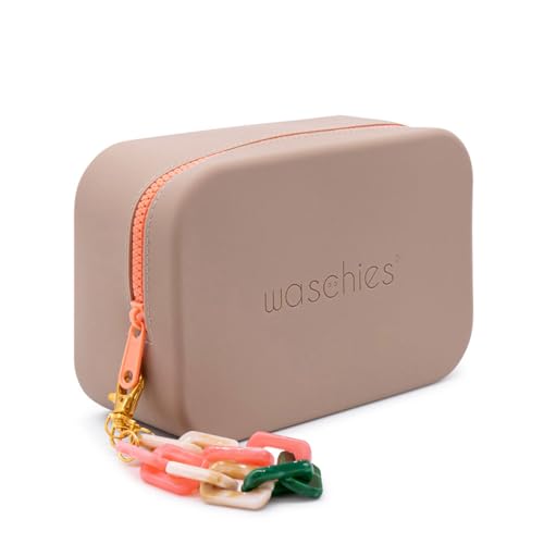 waschies Beauty Bag Brown Große Wasserabweisende, waschbare, weiche und Flexible Kosmetiktasche für die Aufbewahrung und Transport von waschies, Make-up & Kosmetik und vieles mehr