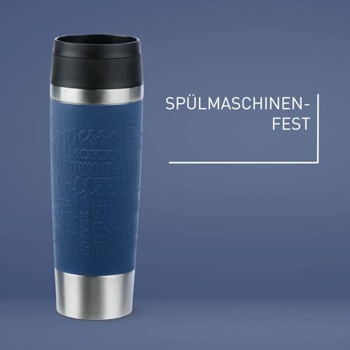 Emsa N20221 Travel Mug Classic Isolierbecher 0,5 Liter, neuer Komfort-Schraubverschluss, Edelstahl, 6h heiß und 12h kalt, 100% dicht, spülmaschinenfest, 360°-Trinköffnung, Dunkelblau