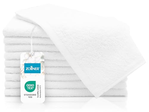 ZOLLNER 10er Set Gästehandtücher - kleine und Flauschige Handtücher in 30x50 cm - waschbar bis 95°C - Baumwolle - in weiß - Hotelqualität - Oeko Tex® Zertifiziert