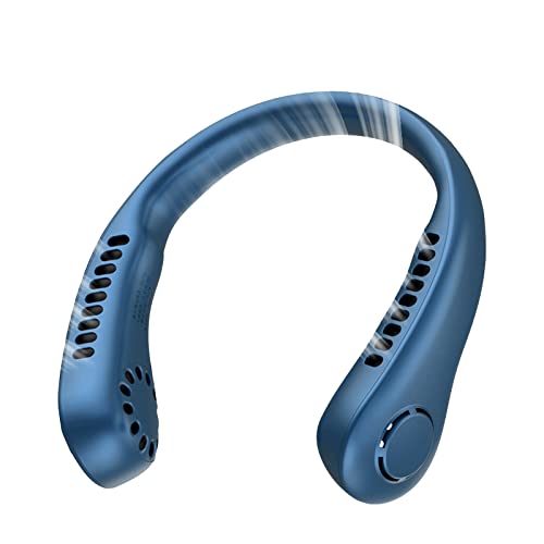 Deyaah Portable Neck Fan, 3000mAh Neck Fan 360° Bladeless Cooling Personal Neck Fan Rechargeable Hand-free Neck Fan with 5 Speeds for Travel, Outdoor, Home, Office, School, Camping (Blue)