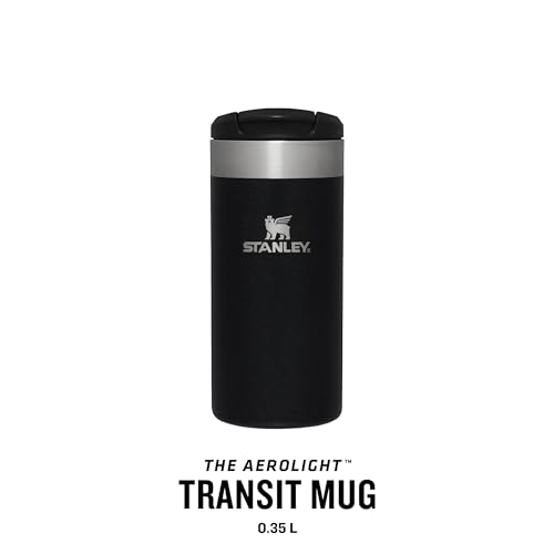 Stanley Aerolight Transit Travel Mug 0.35L - Keeps 4 Hours Hot - 6 Hours Cold - Dishwasher Safe - Leakproof - Car Cup Holder Compatible - Insulated Coffee Cup - Black Metallic