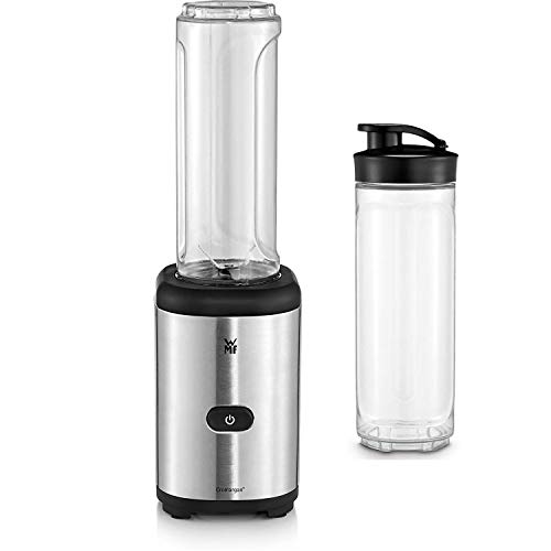 WMF Kult X Mix & Go Mini Smoothie Maker, Standmixer, Blender elektrisch, Shake Mixer 300 Watt Leistung, Tritan-Kunststoff Flasche 600ml, auslaufsicherer Schraubdeckel, rutschfeste Füße, Silber/Schwarz