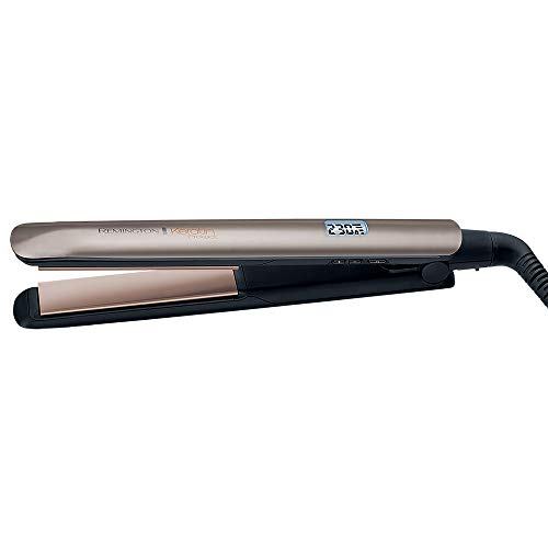 Remington Glätteisen [hochwertige Beschichtung] Keratin (Keramikbeschichtung mit Keratin & Mandelöl angereichert) LCD-Display, 10 Temperatureinstellungen 150-230°C, Haarglätter S8540,Schwarz, 110 mm
