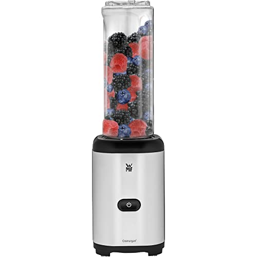 WMF Kult X Mix & Go Mini Smoothie Maker, Standmixer, Blender elektrisch, Shake Mixer 300 Watt Leistung, Tritan-Kunststoff Flasche 600ml, auslaufsicherer Schraubdeckel, rutschfeste Füße, Silber/Schwarz