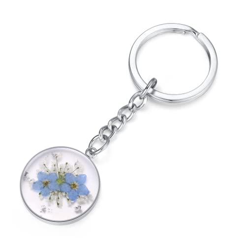 Vergissmeinnicht und Queen Anne's Lace Wildflower Schlüsselanhänger | Echte Blume handgemachter Schlüsselanhänger | Getrocknete gepresste Blumen Schlüsselanhänger Charms | abschiedsgeschenk