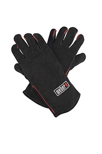 Weber Leder Grillhandschuhe, 1 Paar, extrem hitzebeständig, weich und sicher, aus Premium Leder mit roter Naht - Schwarz (17896)
