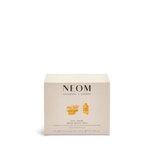 NEOM- Feel Good Mood Boost Duo Gift Set | Happiness Scented Candle & Great Day Magnesium Body Butter