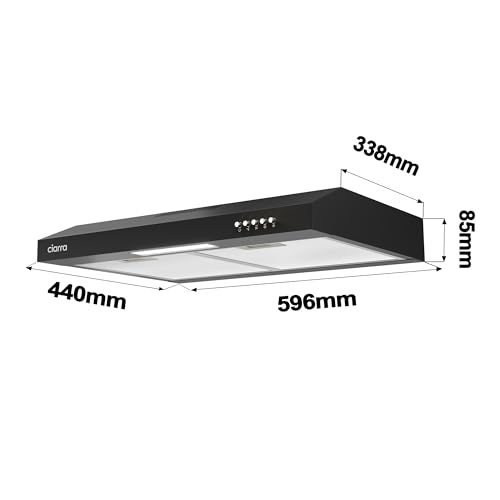 CIARRA ASB6903D 60cm Visor Cooker Hood A+ Energy Efficient Wall Mounted Undercabinet Range Hood Black, 220m³/h Quiet Extractor Fan with Top Venting