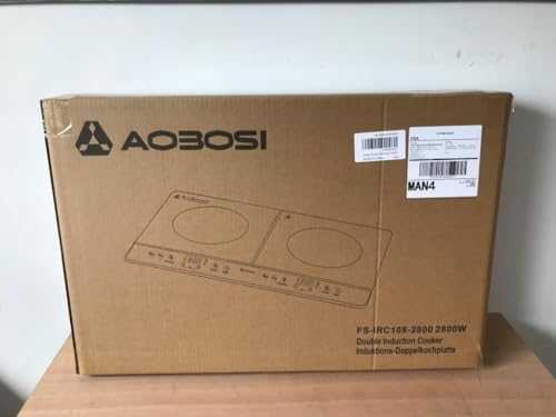 Aobosi Double Induction hob,Induction Cooker with Portable Black Glass Plate, Independent Control,One-click Max and Min Power Control 2800W,20 Temperature Setting[Upgrade],Safety Lock,4-Hour Timer
