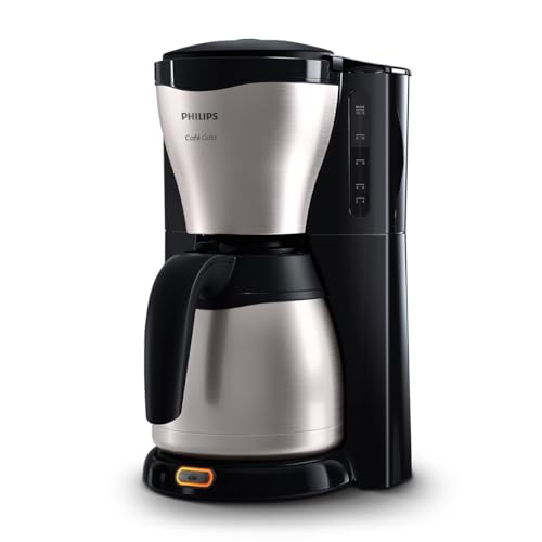 Philips Café Gaia Filterkaffeemaschine – Edelstahl-Thermoskanne, Tropf-Stopp, Intensives Aroma, Automatische Abschaltung, 1.300 ml, Schwarz (HD7546/20)