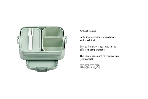 Mepal Bento Brotdose Midi Take A Break - Brotdose mit Bento Box - Für 2 Sandwiches oder 4 Brotscheiben - Lunchbox für kleine Snacks & Reste - Brotdose Erwachsene Essenbox mit Fächern - Nordic sage