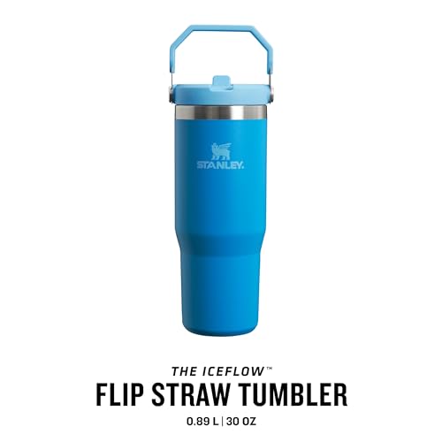 Stanley Flip Straw Tumbler 1.0 Trinkflasche Mit Strohhalm 0.89L - Thermosflasche Hält 12+ Stunden Kalt - Spülmaschinenfest - Sportflasche - Wasserflasche BPA Frei - Azure