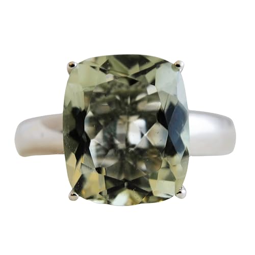 Grüner Amethyst Kissenschliff Sterling Silber Ring - Natürlicher Edelstein - Geburtstagsgeschenk - Weihnachtsgeschenk - Handgefertigte Geschenkideen für Frauen (Größe: US Size 8 / Diameter 18.2)