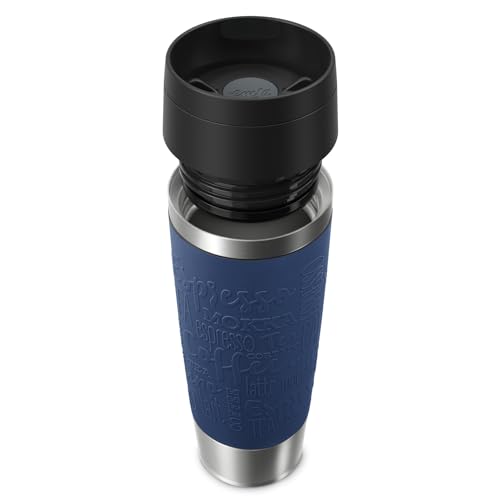 Emsa N20221 Travel Mug Classic Isolierbecher 0,5 Liter, neuer Komfort-Schraubverschluss, Edelstahl, 6h heiß und 12h kalt, 100% dicht, spülmaschinenfest, 360°-Trinköffnung, Dunkelblau