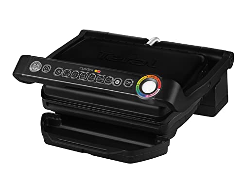 Tefal OptiGrill Kontaktgrill, 6 automatische Programme, Garstufenanzeige, passt Temperatur und Grillzyklus ans Grillgut an, abnehmbare Platten, manueller Modus, Elektrogrill, schwarz, GC705816