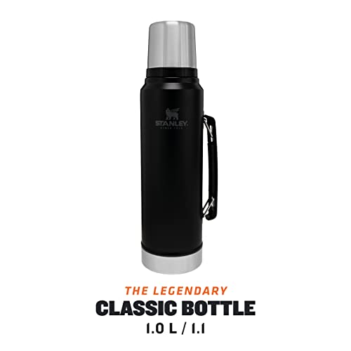 Stanley Classic Legendary Thermosflasche 1L - Thermos Hält 24 Stunden Heiß Oder Kalt - Edelstahl Thermoskanne - BPA-Frei - Spülmaschinenfest - Matte Black