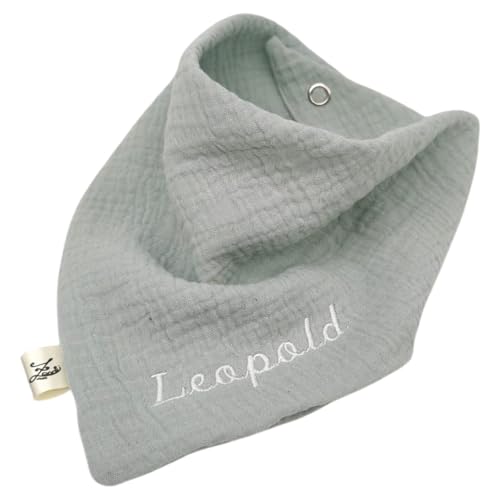 Zwucki Bio Musselin Dreieckstuch Halstuch Lätzchen mit Name personalisiert Geschenk Geburt Taufe Baby Weihnachten Mädchen Junge Baumwolle Mulltuch (Mint)